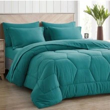 Piper 7-Piece Bed In A Bag Comforter Set Fluffy Soft Lightweight Bedding Honeycomb Quilted Stone-Washed Microfiber Comforter Set For All Season - Teal Blue - View 1
