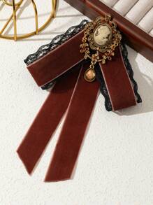 1pc Elegant Vintage Brooch With Velvet Ribbon, Satin Ribbon, Rhinestone Butterfly Ornament, Luxurious Jewelry Brooch, Suitable As Accessory Or Gift For Daily Wear