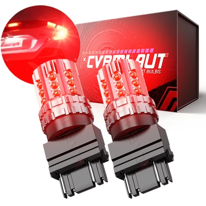 2Pcs 3157 Red LED Strobe Flashing Blinking Brake Stop Tail Light Parking Bulb