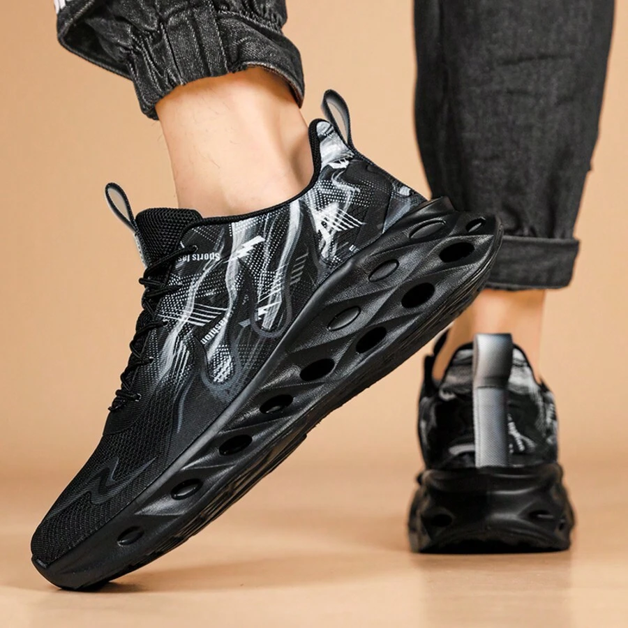 轻质刀片鞋底休闲跑步鞋 - 黑色 - 查看 1