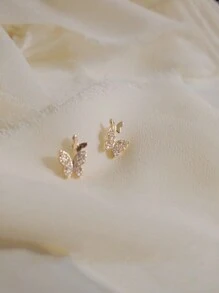 1 对 S925 纯银方晶锆石镶嵌蝴蝶耳钉，适合女性、朋友、情侣节日的创意珠宝礼物 - 蝴蝶 - 查看 4