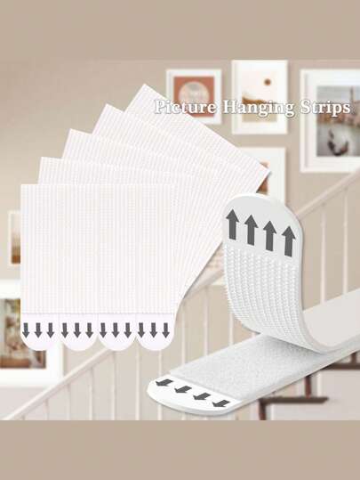 12 Pairs Of Large Picture Hanging Strips, Heavy-Duty Adhesive Double-Sided Hook And Loop Tape, Photo Frame, Canvas Hanger, Nail Free Stickers, Anti Damage, Detachable Hanging Strips Suitable For Posters, Mirrors, Walls