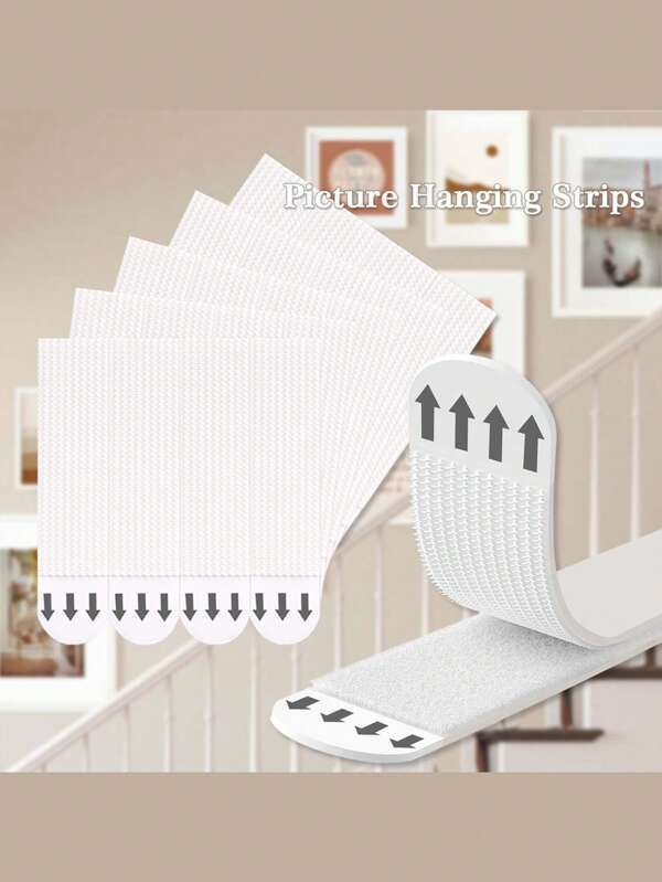 12 paires de bandes de suspension d'images grand format, ruban adhésif double face robuste, crochet et boucle, support pour cadre photo, canevas, autocollants sans clou, sans dommage, bandes de suspension détachables convenant pour affiches, miroirs, murs