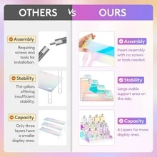 Expositor de 4 niveles iridiscente, soportes de plástico para exhibición, organizador de perfumes de plástico, soporte para figuras, magdalenas, postres, soporte de escritorio para organización y decoración - Multicolor - Ver 4