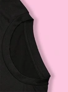 Letter Printed Short T-Shirt, Y2K Spring And Summer Short-Sleeved Crop Top, Women's, |Summer Tops,Tops For Women,Summer Top,Graphic Tees Women,Haut,Tops Verano,Tops Mujer,Going Out Tops Women,Women Tops,T Shirts For Women,T Shirts Women,T Shirts Femme,Tops Damen,,Holiday Outfits Night,Summer Holiday,T Shirt Damen,Tops For Summer,Cute Tops,Summer Tops For Women - màu đen - Xem 3