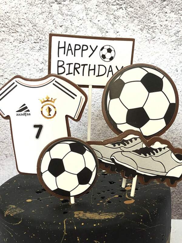 Children Playing Soccer Birthday Cake Decoration Themed Party Decoration Plugin Set