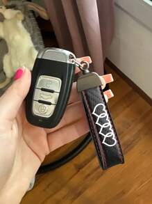 1pc Faux PU Leather Car Keychain 360 Degree Rotating Horseshoe Key Ring For Audi Auto Parts