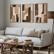 Conjunto de 3 cuadros abstractos en tonos marrones y beige neutros, grandes impresiones de arte abstracto en lienzo, decoración de pared moderna bohemia, decoración de primavera, decoración de interiores, obra de arte para sala de estar, dormitorio, cocina, bar, cafetería, oficina, pasillo, decoración del hogar y de la habitación, sin marco