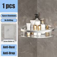 1 pieza Estantería triangular multifuncional para baño y cocina, estantería de almacenamiento de esquina montada en la pared para el baño, organizador de suministros de baño, estantería de almacenamiento de cosméticos, estantería de almacenamiento de esquina para la cocina sin necesidad de taladrar, de vuelta al colegio