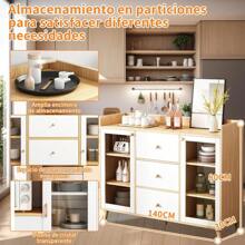 Alacenas para Cocina,Comedor alacena con Puerta de Vidrio Templado,Corredor Moderno alacena,Muebles para Sala de Estar,Dormitorio,Comedor para Cocina Color Roble amarillo140*30 * 80cm - 1 - Ver 2
