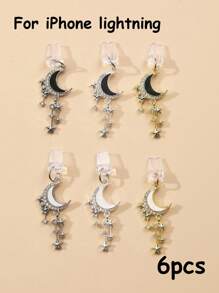1/6pcs Set Rhinestone Moon Tassel Phone Dust Plug, Alloy Metal Pendant Accessories, High-End, Personalized, Fashionable, Elegant, Exquisite Romantic Y2K Style Pendant Decor - Multicolor - View 27