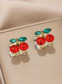 2 Pcs/Set Rhinestone Alloy Cute Cherry Mini Hair Clips For Women Side Bangs Hair Accessories Hair Claws Claw Clips Hair Jaw Clip Hair Clamps Hair Clutch Hair Catcher Clip Fall Winter For Vacation Outfits Woman