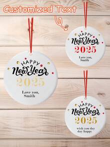 1 Piece Of White Porcelain For The 2025 New Year, Customized Text Pendants, Holiday Gifts, Customized Text, Customized Products, Pendants, Backpack Pendants, Car Pendant Decorations, Meaningful Gifts, Commemorative Gifts, Customized Text, Special Gifts, Holiday Decorations, Kitchen, Boyfriend/Girlfriend Gifts, Father/Mother Gifts, Lover/Couple/Best Friend Gifts, Room Decoration Night, Surprise Gifts, Beautiful Accessories, Romantic Gifts - Multicolor - View 1
