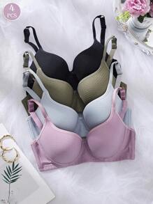 4 stuks comfortabele, veelkleurige ventilerende beugels voor dames, zachte cups, effen bralette, lingerie, ondergoed, bh