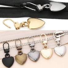 5pcs/10pcs Heart-Shaped Metal Zipper Pulls, Detachable Replacement Zipper Heads For Bags, Jackets, Clothes, Shoes, Universal Zipper Sliders, Long, Pendant, Wave Styles