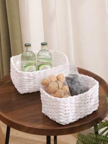 1 pezzo di cestino portaoggetti intrecciato a mano, design intrecciato creativo per cestino portaoggetti per la casa, organizzazione e conservazione domestica, adatto per soggiorno, camera da letto, dormitorio e accessori per ufficio, decorazione per la casa, decorazione in stile fattoria, Cestino portaoggetti in erba marina in stile boho con accenti in legno e rattan, decorazione moderna per patio e giardino