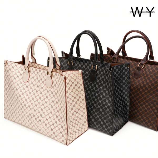 Bolsa De Mão Com Padrão Geométrico Elegante, Feita De Pvc Com Fecho De Zíper E Bordas Revestidas, Bolsa De Trabalho Requintada De Guangzhou