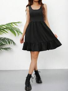 Teen Girl Plain V-Neck Sleeveless Casual Dress