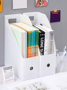 1pc White Simple File Holder, Student Desk Document Organizer, Office Supplies Book Stand, Document Storage Box, Bookshelf, Desktop Organizer, Paper Book Stand Box, File Folder - Multicolor - View 9