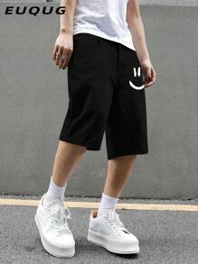 Męskie, casualowe, jeansowe szorty z nadrukiem Smiling Face