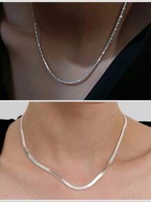 KIT 2 Laminated Women's Necklace + DELICATE LUXURY SHINE Necklace LONG MAXI CHAIN In 925 Silver Plated - 銀色 - 查看 2