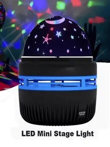 Mini Projector Night Light, Stars Moons, Rotating USB - Black - View 2