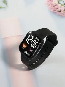 2入組兒童卡通方形數位手錶，數位顯示運動手環 - 黑色 - 查看 3