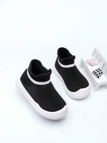 1 par de meias esportivas respiráveis listradas para crianças, sapatos versáteis - Preto - Ver 7