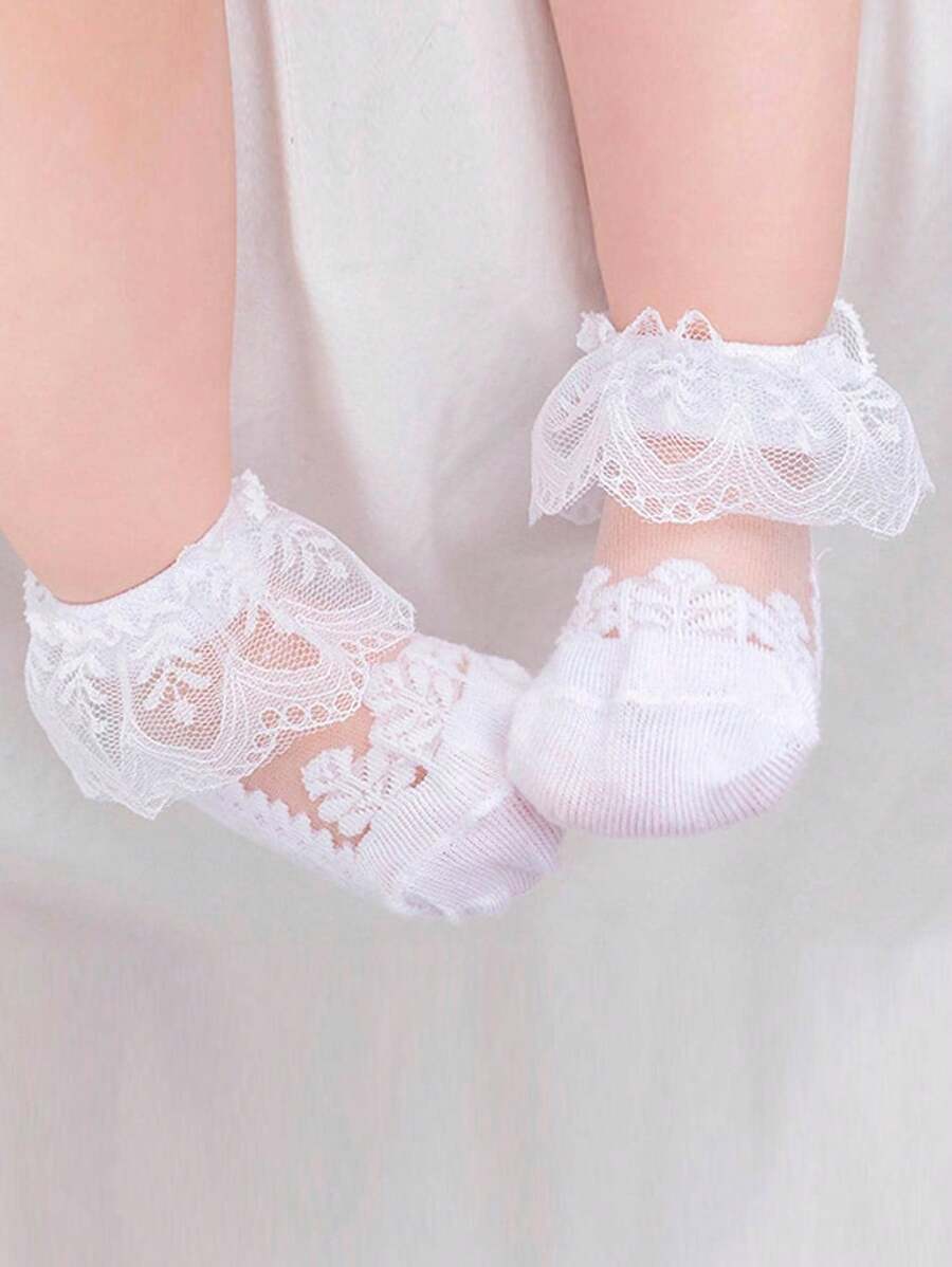 1 Pair Baby & Toddler Lightweight Breathable Lace Crystal Silk Socks, Summer