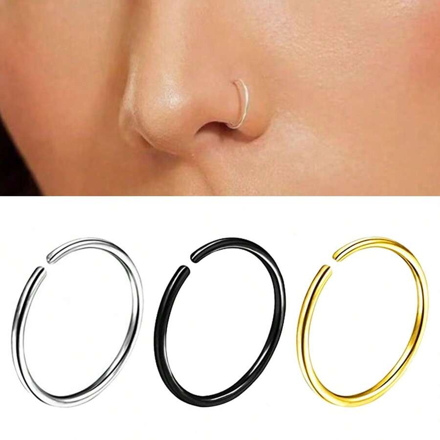 1/3Pcs Nose Rings Hoops For Men/Women, Small Circle Nose Piercing Jewelry,Punk Fake Perforated Nose Ring Earrings,Tiny Septum Cartilage Helix Tragus Earrings Hoops - N-yQ - View 1