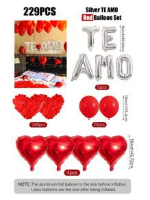 29 件气球和 200 件花瓣银色“TE AMO”字母气球套装，我爱你气球，银色金属气球，红色心形气球，适用于情人节派对、求婚、婚礼、周年纪念装饰、浪漫氛围、爱情主题、2025 年情人节、新年、房间装饰、返校情人节 - 銀色 - 查看 6