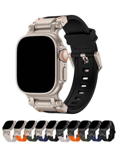 1 szt. Unisex mechaniczny styl stal nierdzewna złącze sportowe na zewnątrz silikonowy wodoodporny pasek na nadgarstek, kompatybilny z paskami Apple Watch 42/44/45/46/49 mm, kompatybilny z Apple Watch Series Ultra/SE/10/9/8/7/6/5/4/3/2/1, akcesorium do paska smartwatcha