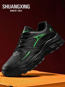 SHUANGXING Zapatos deportivos casuales ligeros con estampado de estrellas para hombres, tenis con cordones de parte superior baja, transpirables para entrenamiento diario y running, color negro - negro verde fluorescente - Ver 2