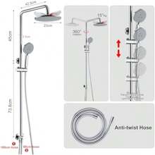 Stainless Steel Shower Riser Rail Kit 9 Inch Rain Shower Head 180cm Hose Handheld Shower Holder Brass Shower Drter 4 Spray Modes Come - PolishedChrome1 - View 2