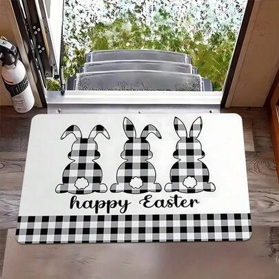 1 Stück Sommerfeder Schwarze Katze Blumen bedruckter Willkommensvorleger, Flanell Teppich für Wohnzimmer, Büros, Schlafzimmer und Heimdekoration, weicher rutschfester Teppich