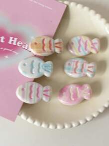 6pcs Cute Cream & Candy Color Angelfish Design Hair Clips, Kawaii Y2K Bangs Clips, Versatile Wavy Fish Hair Clips, Macaron Colors Claw Clips Hair Claws Hair Barrettes, School Stuff