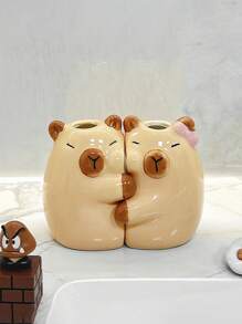 1pc INS Style Cute Capybara Ceramic Toothbrush Holder, Couples Toothbrush Stand, Bathroom Vanity Toothbrush Organizer, Lovely Electric Toothbrush Holder Base, Holiday Gift For Boyfriend And Girlfriend