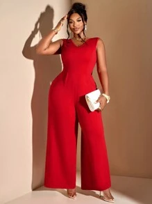 BIUBIU Plus Size Women's Deep V-Neck Backless Hollow Bowknot Patchwork Long Jumpsuit, Suitable For Casual, Business, Vacation And Other Occasions, Fashionable Item - Red - View 6