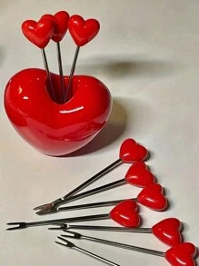 5pcs/10pcs Stainless Steel Creative Heart & Fruit Shaped Fruit Picks, Cute Home Utensils, Kitchen, Christmas