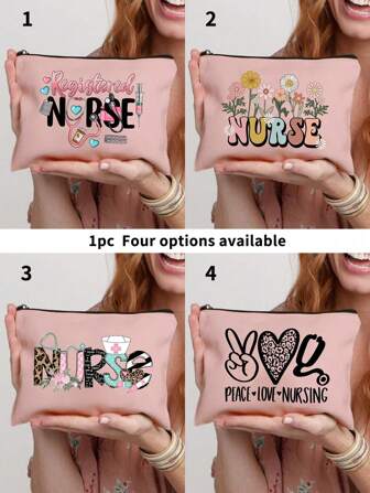 1 件化妆包，便携式洗漱包，护士印花女士便携式化妆包，带拉链旅行包收纳盒，护士图案化妆包，女士化妆包旅行厕所收纳袋，返校医生老师礼物，爱心花朵豹纹字母图案，适合日常使用、约会、生日、节日、返校、夏季、海滩、旅行、通勤、学生、野餐、露营、日常收纳、波西米亚风