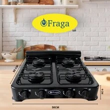 Parrilla de Mesa, FRAGA P706, 4 Quemadores, Porcelanizada, Negro, Café, Verde, Menta, Marfil, Encendido Manual, Gas L.P., Ideal para Cocinas y Hogar, eficiente,  Resistente, Hecho en México. - Negro - Ver 2