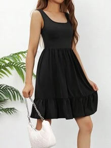 Teen Girl Plain V-Neck Sleeveless Casual Dress
