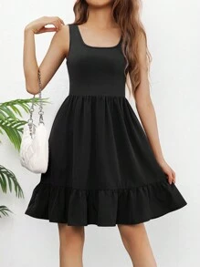 Teen Girl Plain V-Neck Sleeveless Casual Dress