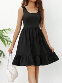 Teen Girl Plain V-Neck Sleeveless Casual Dress