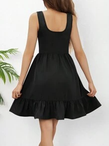 Teen Girl Plain V-Neck Sleeveless Casual Dress