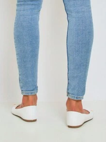 Casual Versatile Minimalist Ballerina Flats With Bow Decor - White - View 3