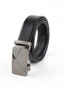 2 piezas Cinturón clásico de negocios de hombre con hebilla automática de PU, de color negro y dorado, versátil para uso formal e informal, sin necesidad de perforaciones, recomendado para hombres, adecuado para adolescentes, jóvenes, uso casual, al aire libre, deportivo, vacaciones, regalos de graduación, cumpleaños, uso diario - Paquete de 2 (barra negra brillante + barra plateada) - Ver 4