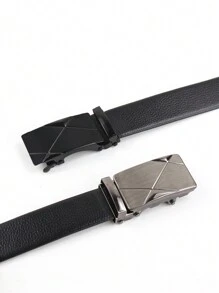 2 piezas Cinturón clásico de negocios de hombre con hebilla automática de PU, de color negro y dorado, versátil para uso formal e informal, sin necesidad de perforaciones, recomendado para hombres, adecuado para adolescentes, jóvenes, uso casual, al aire libre, deportivo, vacaciones, regalos de graduación, cumpleaños, uso diario - Paquete de 2 (barra negra brillante + barra plateada) - Ver 3