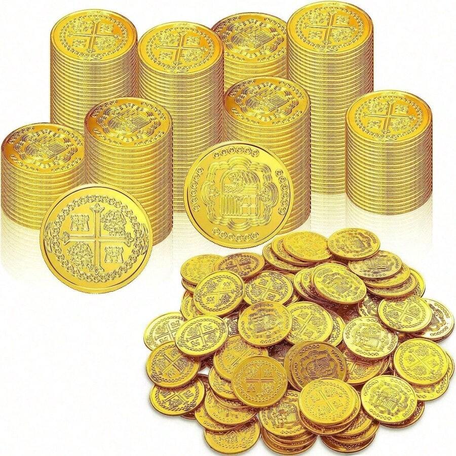 50pcs Plastic Pirate Coins Treasure Hunt Fake Gold Coins Party Favors Pirate Adventure Theme Party Supplies, Christmas Gift - Multicolor - View 1