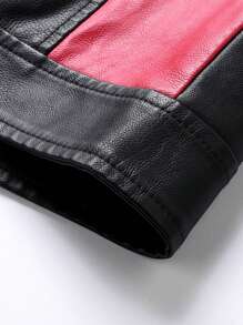 Motorcycle Style Men's Stand Collar Zipper Jacket, High-Quality PU Leather Material, Versatile Fashion Jacket For Spring And Autumn,Fleece,Winter - Black - View 9